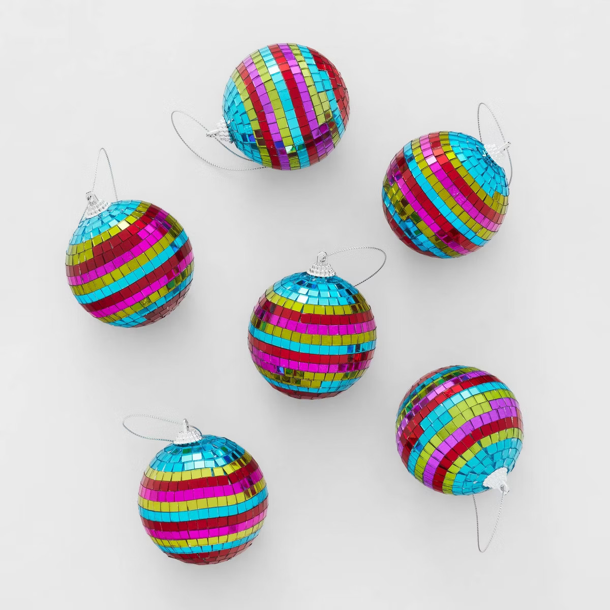 Striped Mirrored Glass Ball Christmas Tree Ornament Set 15pc Blue/Pink/Red - Wondershop™ | Target