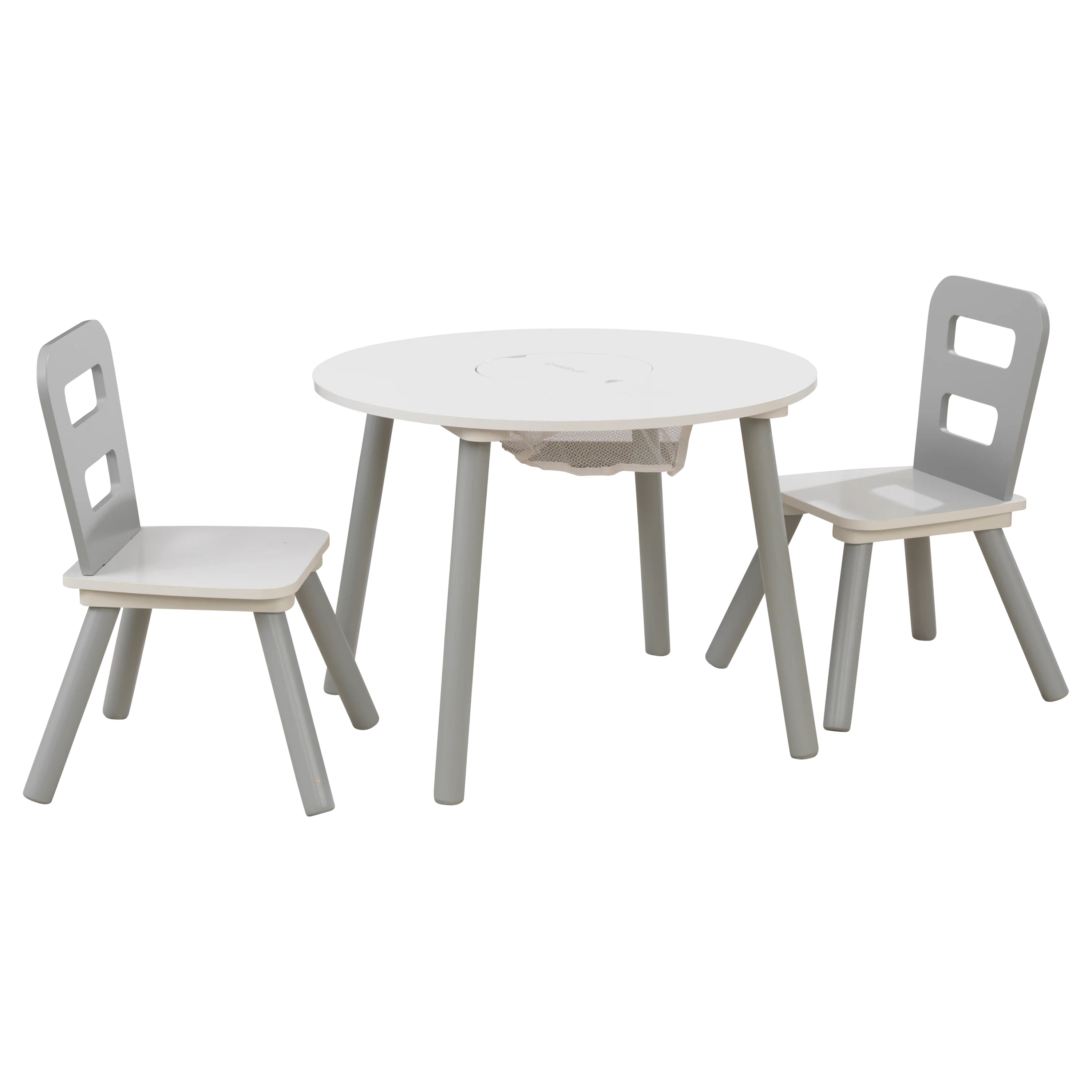 KidKraft Wooden Kids Round Storage Table & 2 Chair Set, Gray & White | Walmart (US)