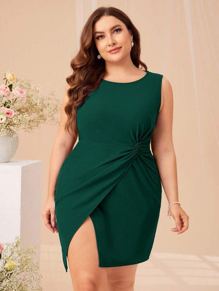 SHEIN Belle Plus Twist Front Wrap Hem Dress | SHEIN