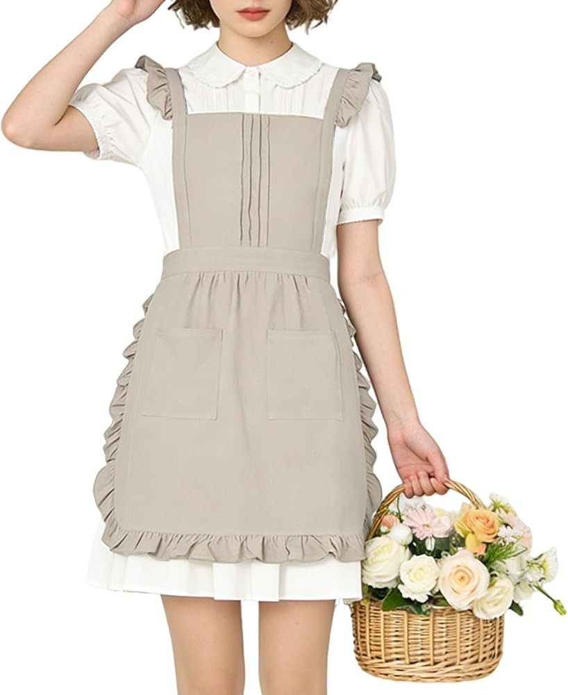 Vintage Ruffle Apron for Women with Pocket, Frilly Kitchen Cooking Waitress Maid Costume Skirt St... | Amazon (US)