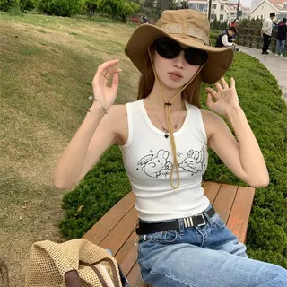 monroll - Scoop Neck Rabbit Print Crop Tank Top | YesStyle Global