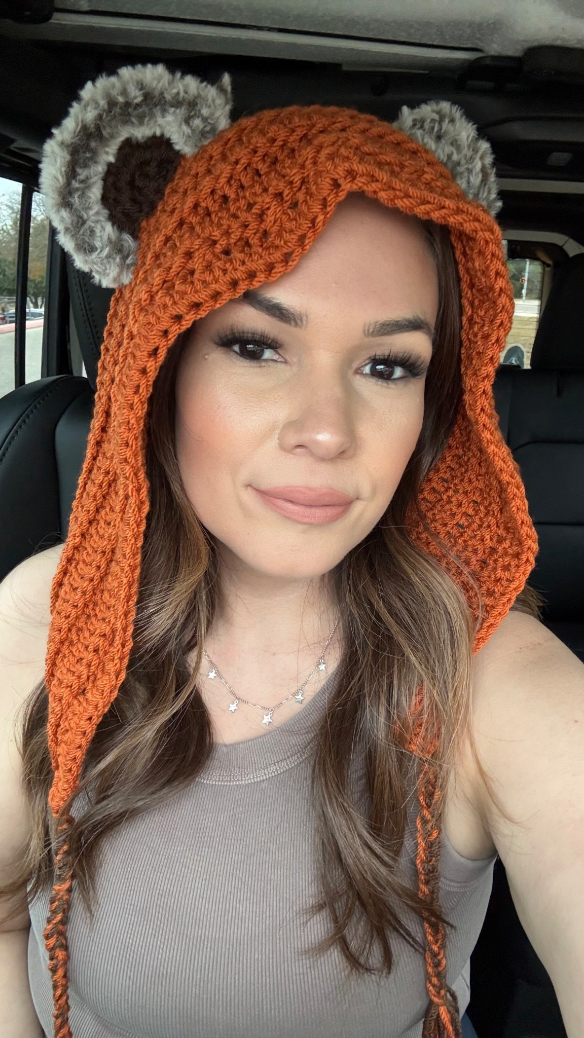 Ewok Beanie 🥹

Color is pumpkin 

#starwarsoutfit 
