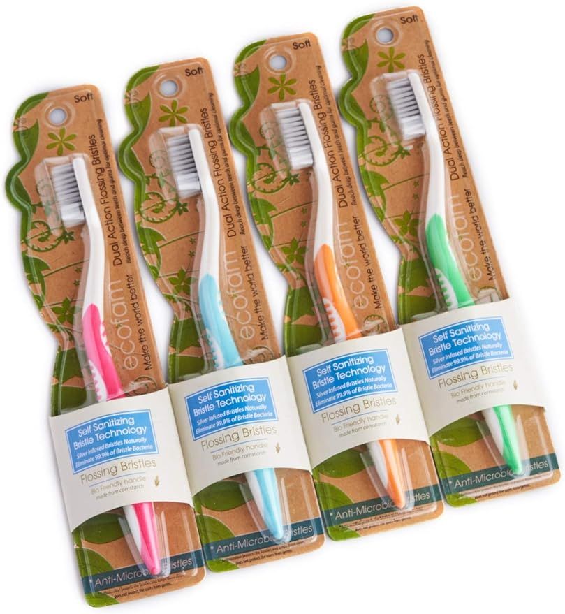 EcoFam by Focus Nutrition Earth Friendly Toothbrushes - Antimicrobial Silver Infused Soft Bristle... | Amazon (US)