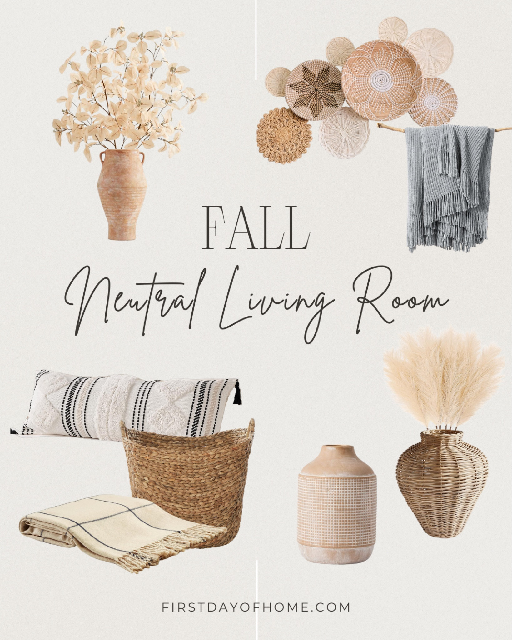 Decorate your living room for fall with this neutral color scheme including woven textures, fall stems, neutral throw blankets, throw pillows, and basket wall art. 

#livingroom #neutralfall #falldecor #neutralfalldecor #wovenbaskets #throwpillows #throwblankets #fallstems #fallpillows

#LTKstyletip #LTKSeasonal #LTKhome
