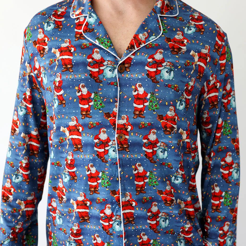 Christmas Blue Long Sleeve Luxe Men's Pajamas | Santa Claus | Posh Peanut
