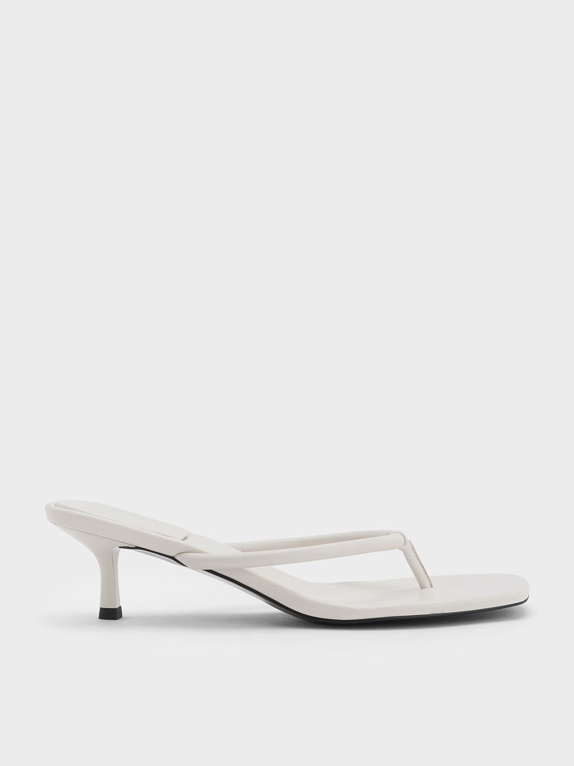 Square-Toe Kitten-Heel Thong Sandals
    
         - White | Charles & Keith US