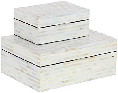 Deco 79 41198 Shell Inlaid Wooden Boxes (Set of 2), 8" x 12", White | Amazon (US)