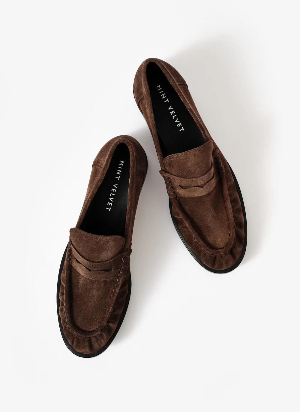 Gigi Neutral Suede Penny Loafers | Mint Velvet