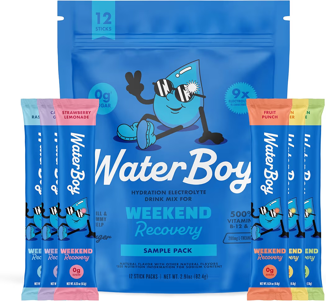 Waterboy Weekend Recovery Sample Pack | 3,200mg Electrolyte Powder Packets | Ginger + L-Theanine ... | Amazon (US)
