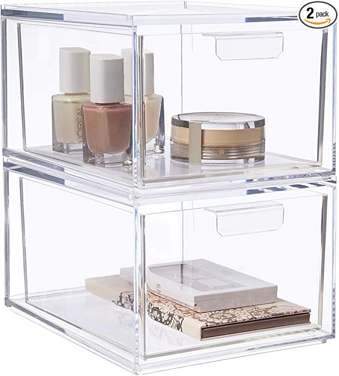 STORi Audrey Stackable Clear Plastic Organizer Drawers | 2 Piece Set | Organize Cosmetics and Bea... | Amazon (US)