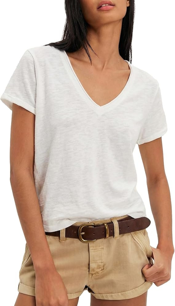 Gnveub Womens V Neck Short Sleeve T Shirts Summer Casual Tops Basic Solid Color Tee Workout Shirt... | Amazon (US)