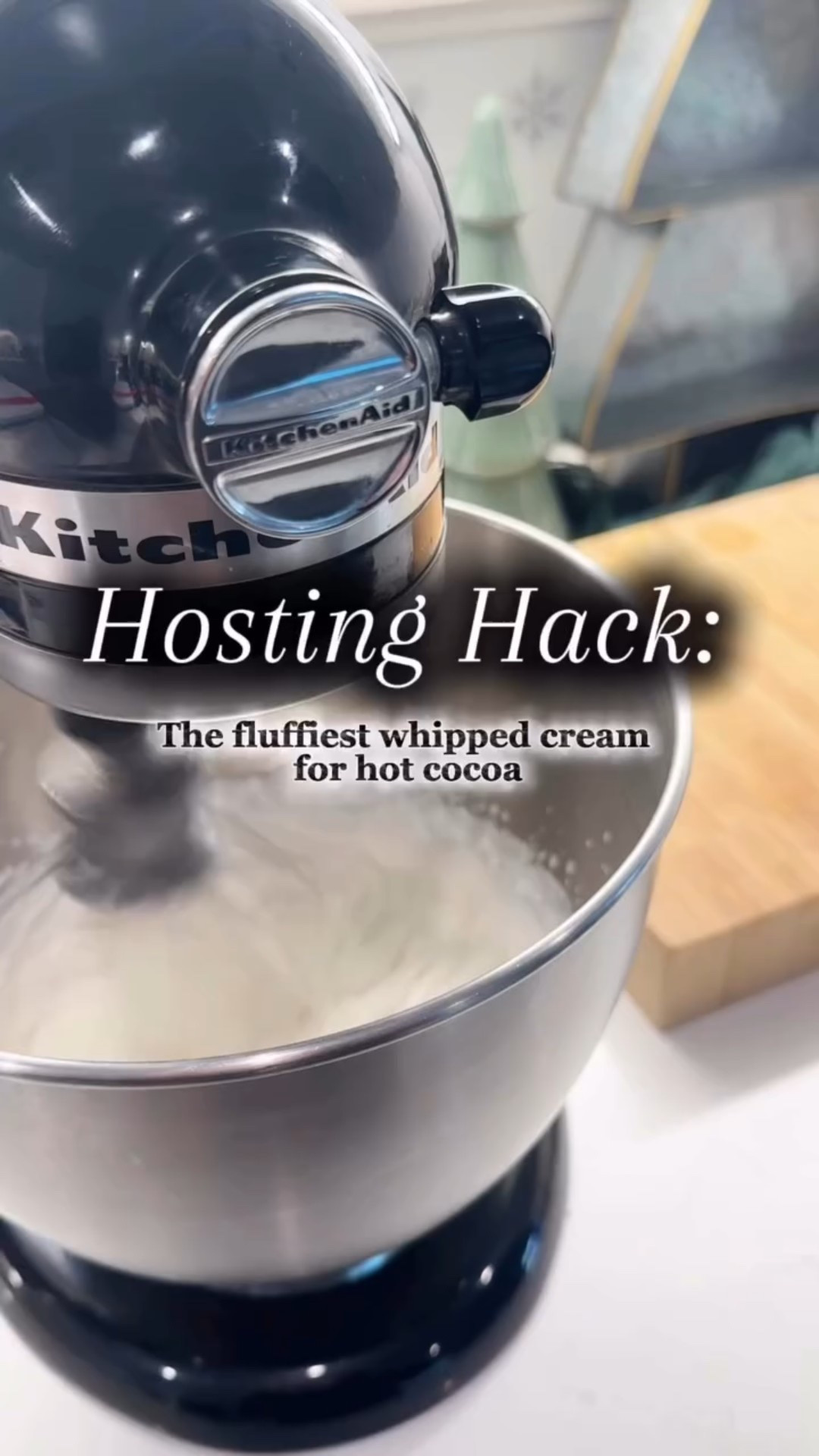 Hosting hack: make your hot cocoa feel extra cozy with homemade whipped cream. It tastes richer and fluffier than anything you can buy—and it takes minutes. 🤍✨

Here’s how to make it:

Fluffy Whipped Cream (from scratch)
• 1 cup cold heavy cream
• 2–3 tbsp powdered sugar
• 1 tsp vanilla extract (or vanilla bean paste)
• Pinch of salt

Whip it:
Add everything to a chilled bowl and mix on medium–high until soft peaks form. Don’t overwhip—stop when it looks cloud-like and silky.
Use it on hot cocoa, pies, morning coffee, or your holiday desserts. 🎄

Save this for hosting days!
Follow for more simple, pretty holiday ideas

#hosting #hotcocoa #whippedcream #holidaydesserts