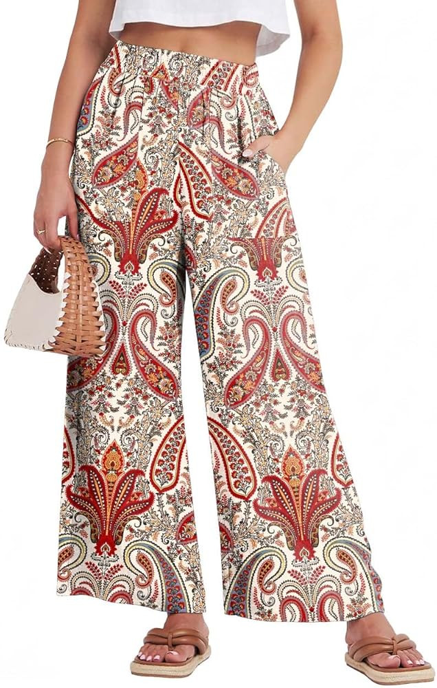 GRECERELLE Women Elastic High Waisted Wide Leg Pants Woman Casual Palazzo Trousers | Amazon (US)