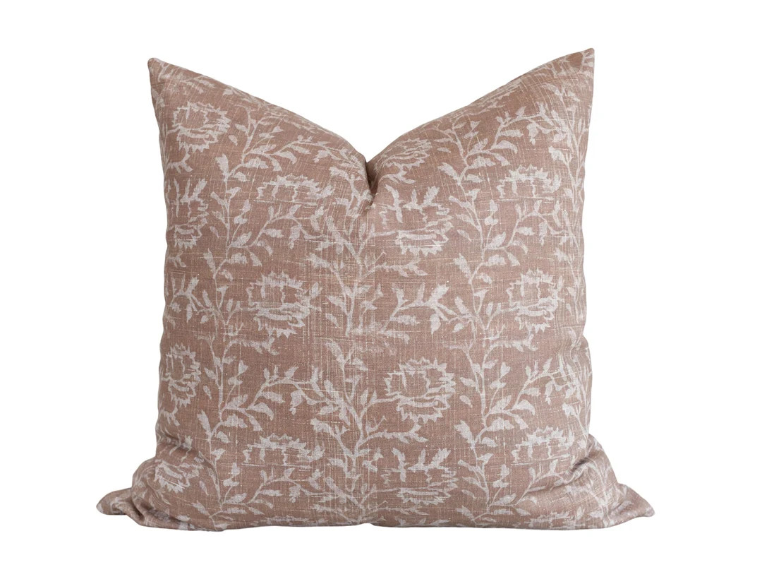 Blush Floral Block Print Pillow Cover • Boho Floral Pillow • Spring Pillow Covers • Pink Pi... | Etsy (US)