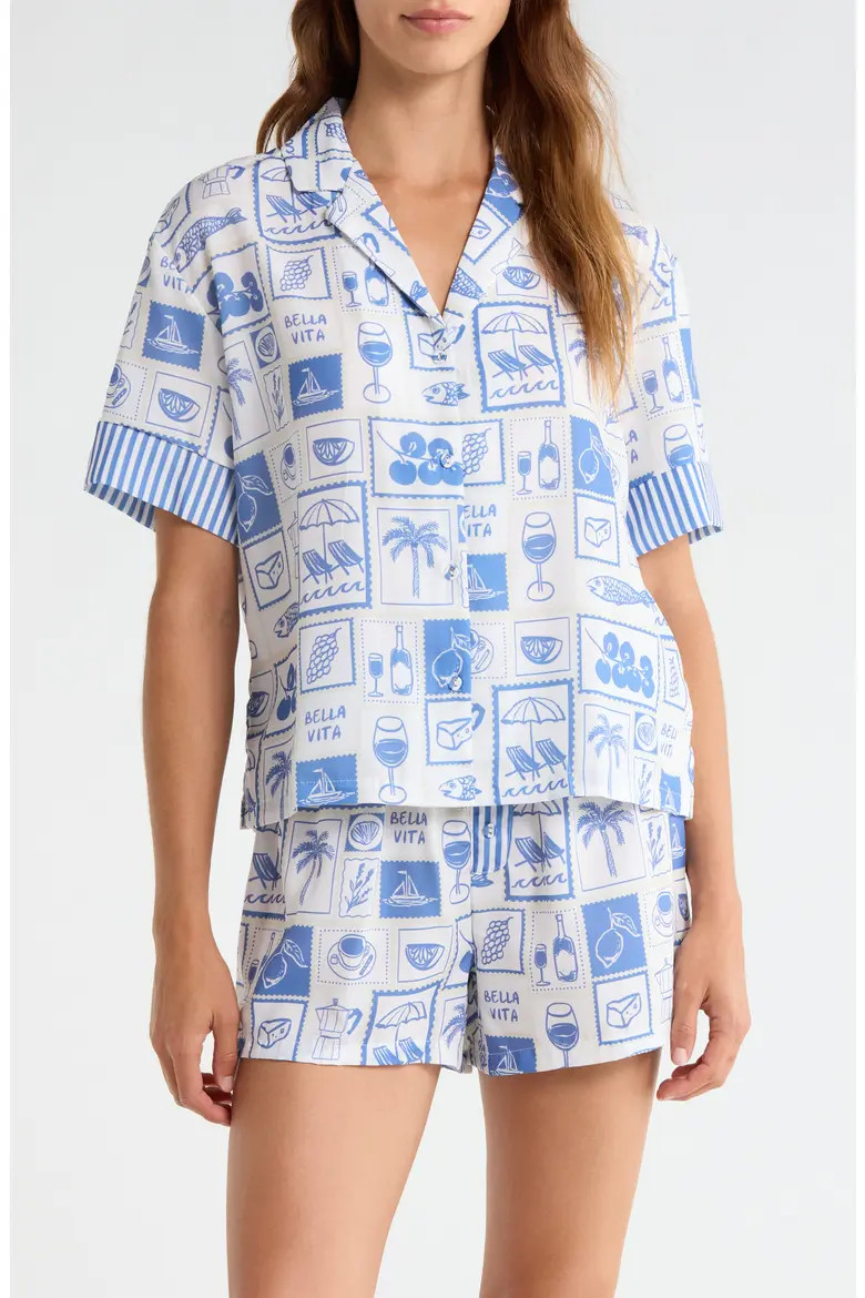 Notch Collar Top & Boxers Woven Short Pajamas (Women) | Nordstrom | Nordstrom