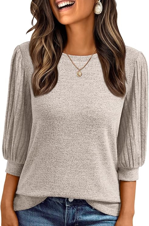 AUTOMET 3/4 Length Sleeve Womens Tops Puff Lightweight Spring Sweaters Business Dressy Casual Wor... | Amazon (US)