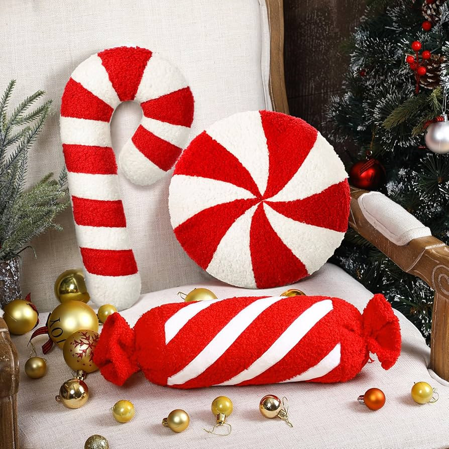 3 Pcs Christmas Pillows Decorative Throw Pillows Candy Merry Christmas Tree Stuffed Wool Pillows ... | Amazon (US)