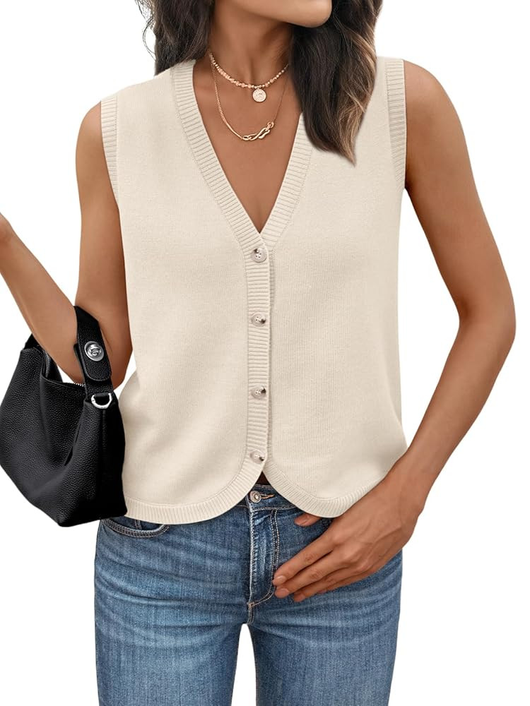 LILLUSORY Womens Fall Fashion Sweaters Vest Tops Knit Sleeveless Button Down V Neck Casual Clothe... | Amazon (US)