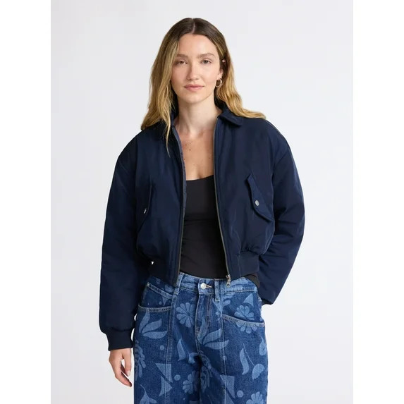 Scoop Women's Cropped Bomber Jacket, Midweight, Sizes XS-XXL | Walmart (US)
