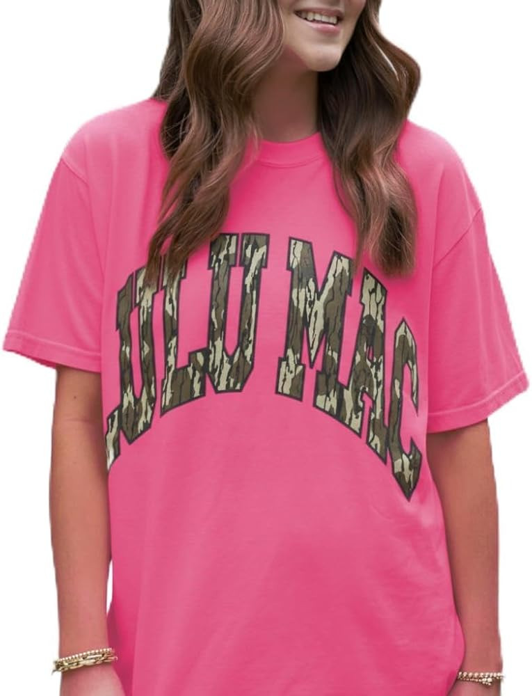 LULU MAC Bottom Land Camo Comfort Color T-Shirt - Neon Pink Adult | Amazon (US)