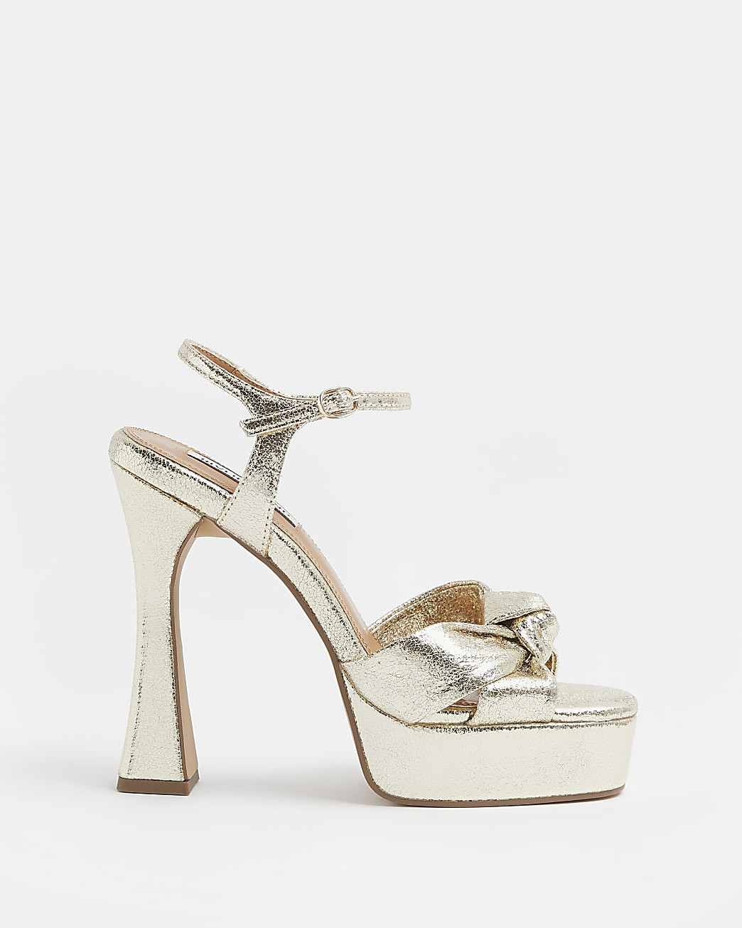 Gold metallic knot detail platform heels | River Island (UK & IE)