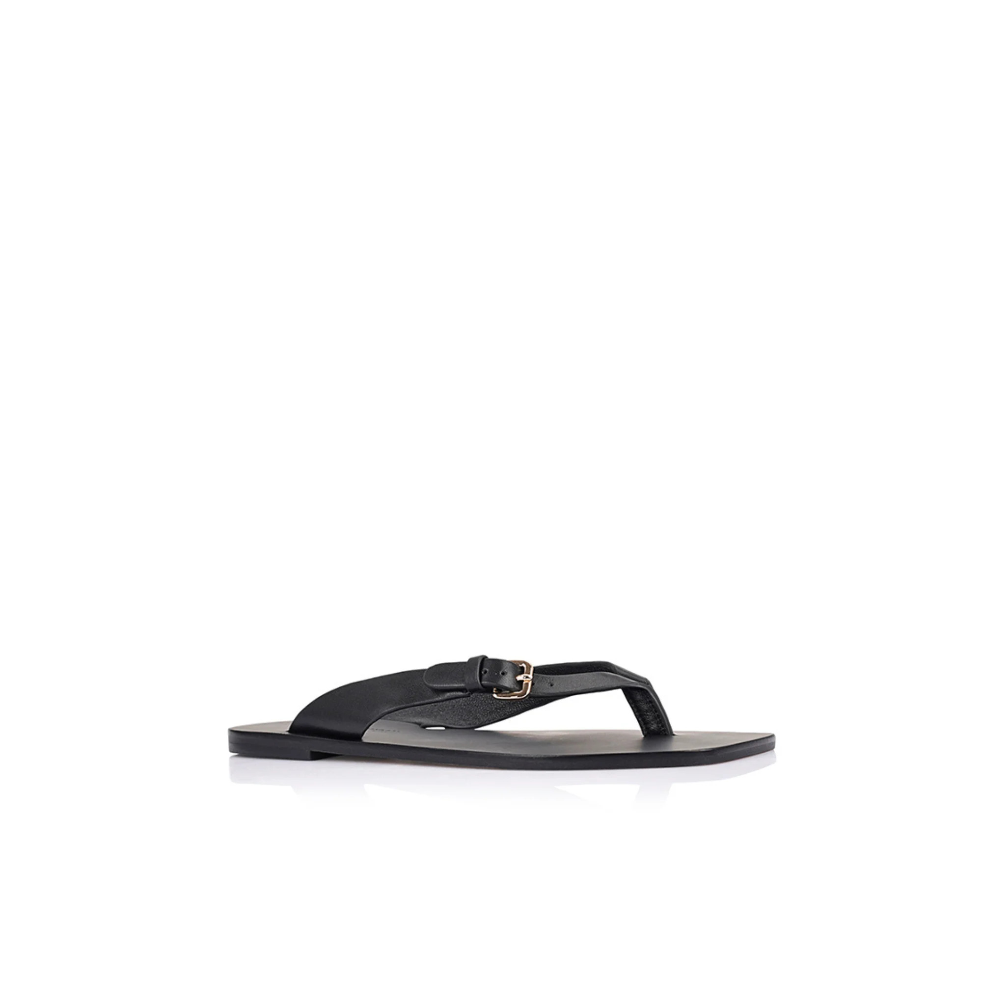 Lesley Flat Thong Sandal Black Leather | Lana Wilkinson
