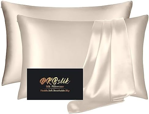 Silk Pillow Cases 2 Pack, Mulberry Silk Pillowcases Standard Set of 2, Health, Smooth, Anti Acne,... | Amazon (US)