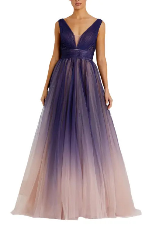 Mac Duggal Sleeveless Ombre Tulle Ball Gown in Indigo Ombre at Nordstrom, Size 0 | Nordstrom