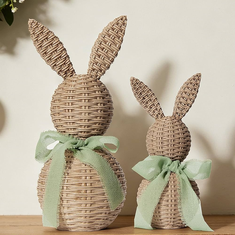DN DECONATION Easter Decorations Bunny Figurines Set, Rattan Effect Resin Bunnies with Light Gree... | Amazon (CA)