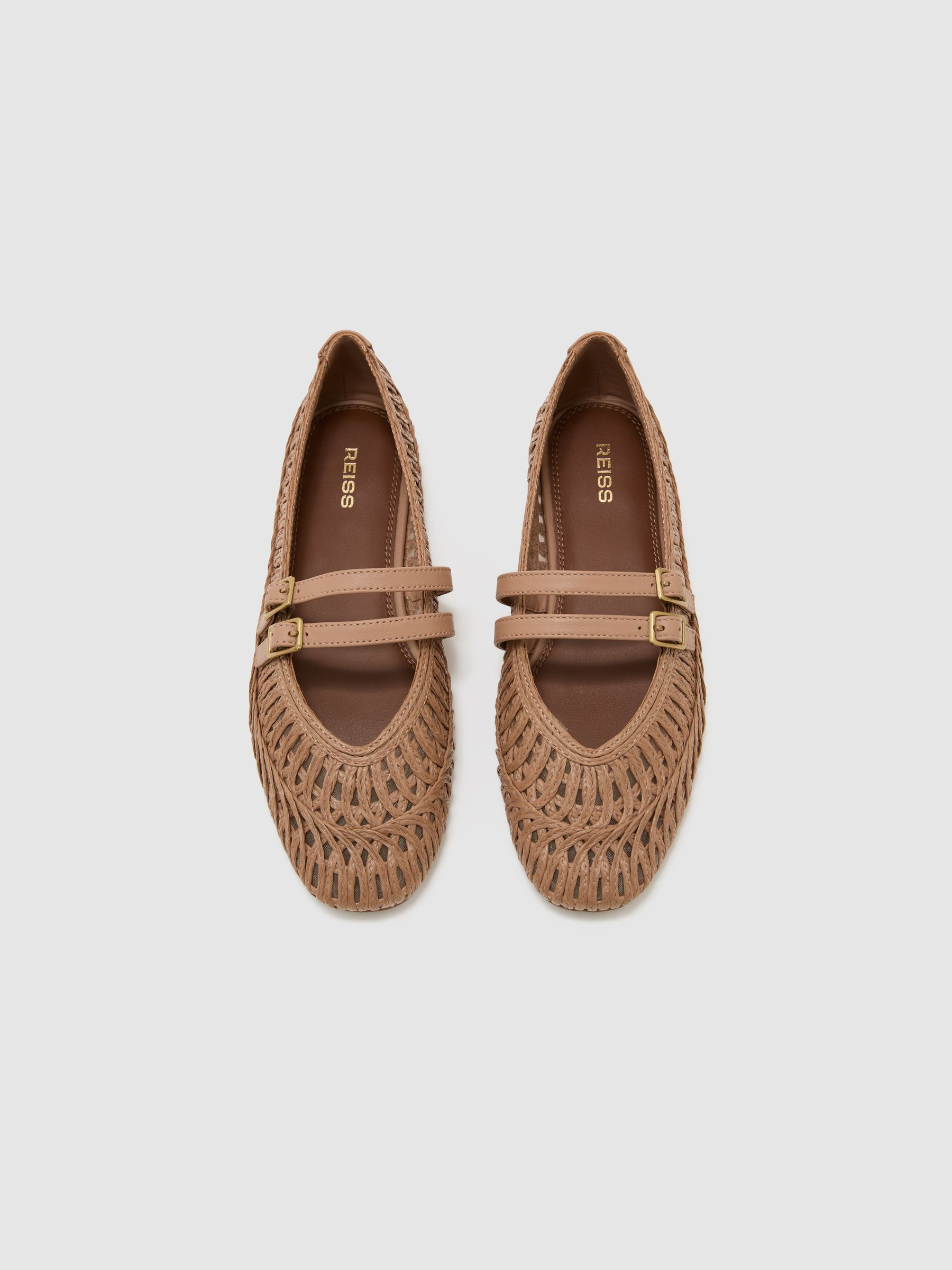 Woven Ballerina-Strap Flats in Neutral | Reiss UK