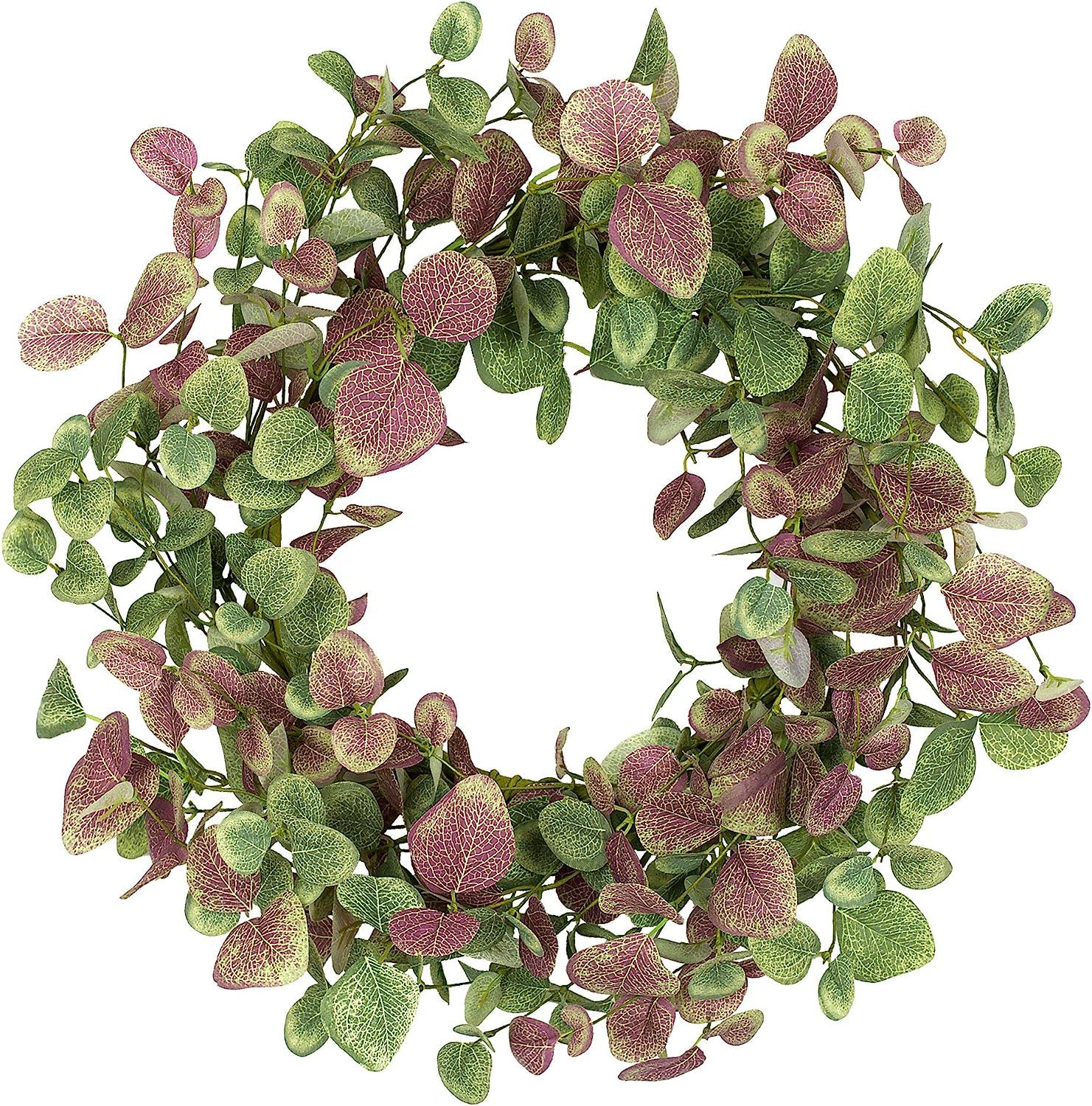 VGIA 18 inch Green Leaves Wreath Eucalyptus Wreath in Burgundy for Front Door Wall Hanging Window... | Amazon (US)