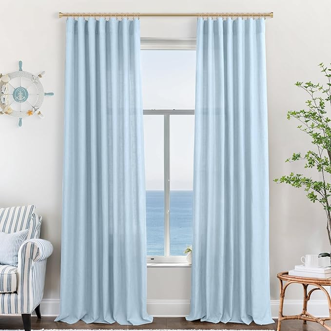 KOUFALL Light Blue Curtains 84 Inch Length for Bedroom,Baby Sky Blue Linen Semi Sheer Curtains 84... | Amazon (US)