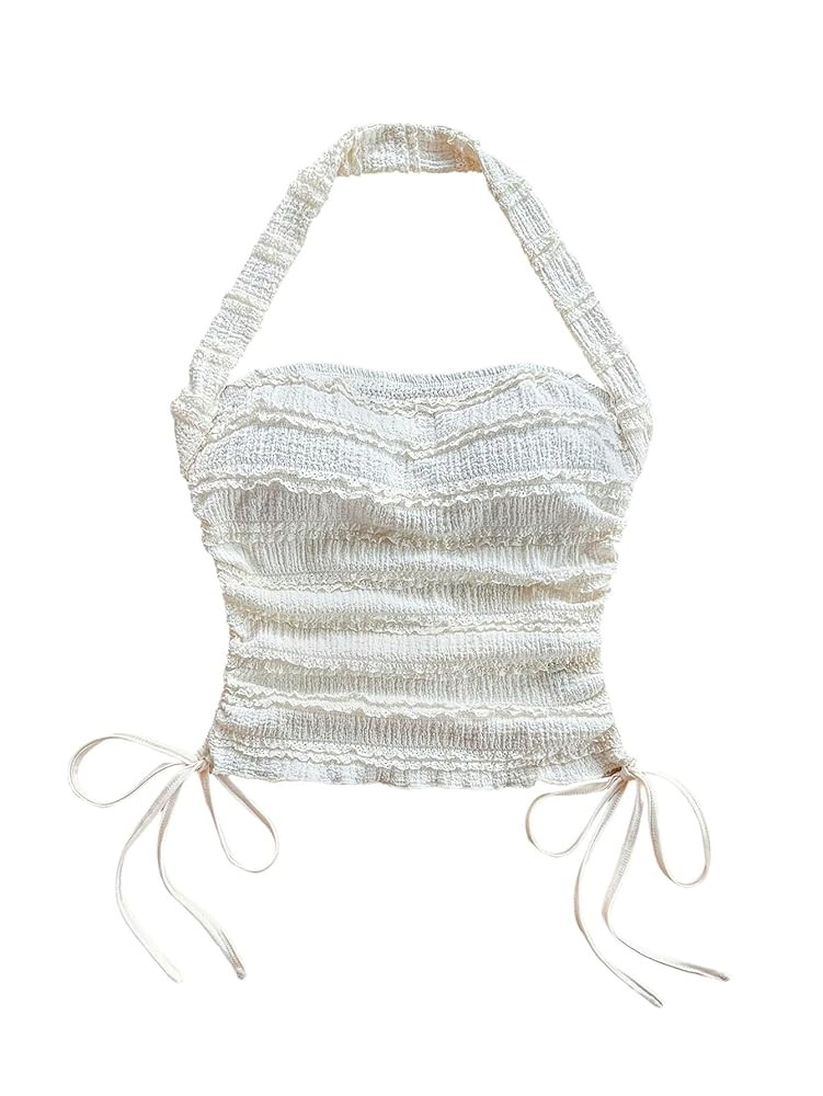 MakeMeChic Women's Halter Neck Drawstring Waist Sleeveless Summer Shirt Backless Crop Tops | Amazon (US)