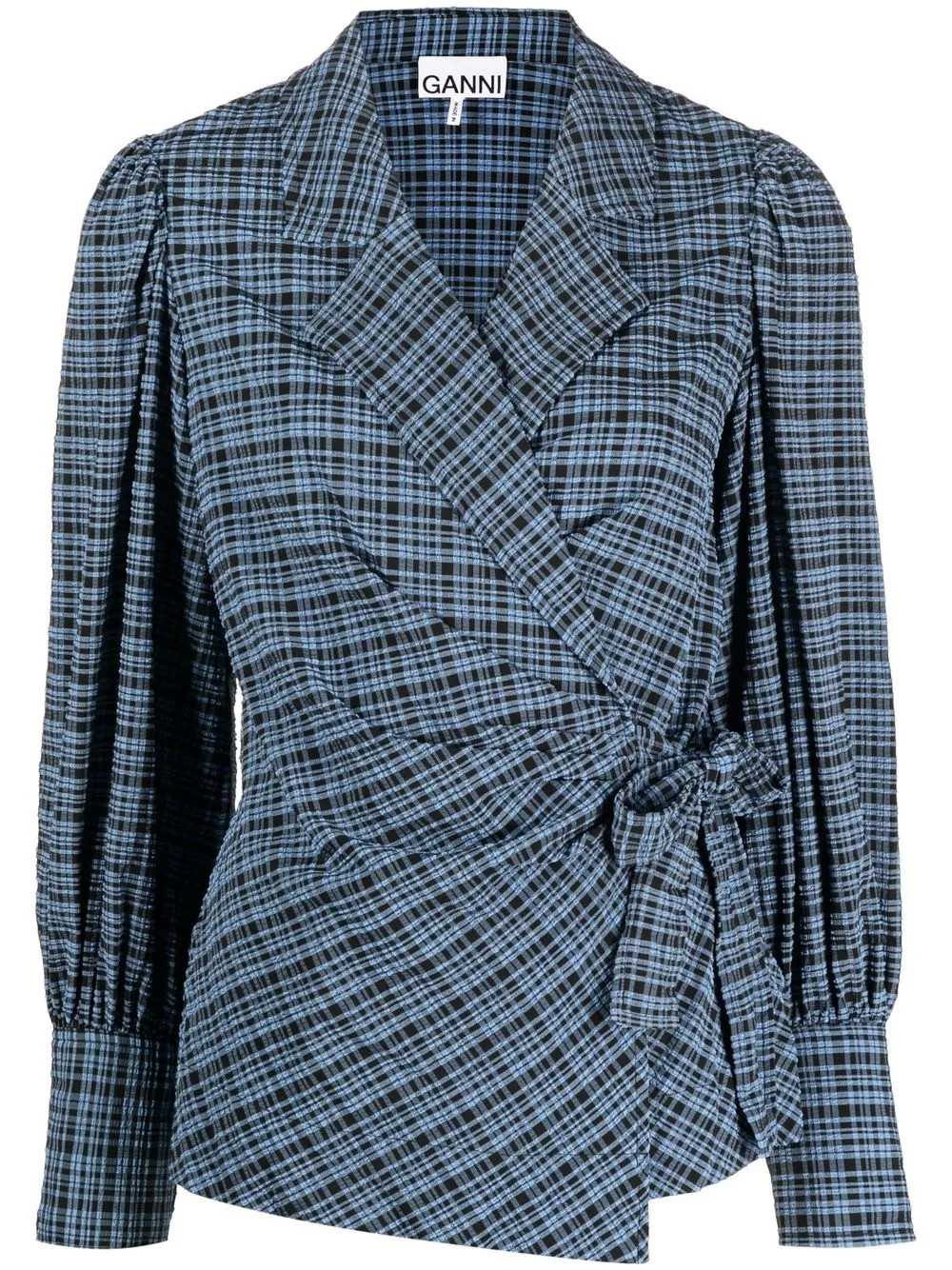 GANNI Seersucker Wrap Shirt - Farfetch | Farfetch Global