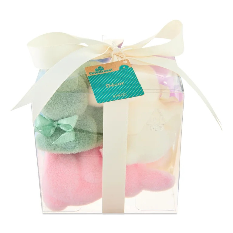 Mini Flocked Bunny Tabletop Decoration, Multicolor, 4", 6 Count, Easter by Way To Celebrate | Walmart (US)