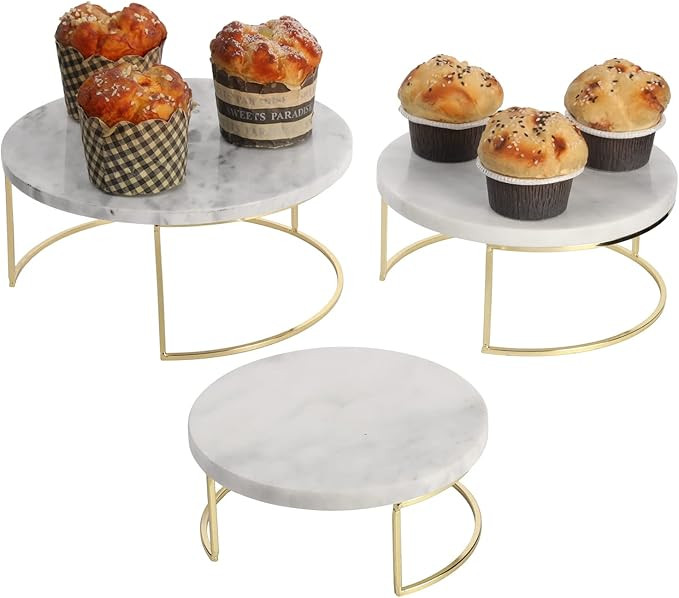 MyGift Modern White Marble Cake Stands, Brass Metal Cupcake Stand Dessert Pedestal Risers, Set of... | Amazon (US)