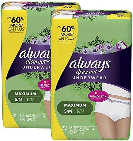 Always Discreet Incontinence & Postpartum Incontinence Underwear for Women, Small/Medium, 64 Coun... | Amazon (US)