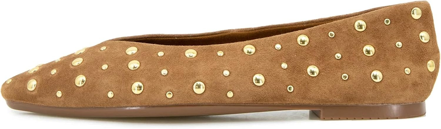 Studded Flats for Women Square Toe Slip on Suede Ballet Flats | Amazon (US)