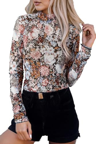 KevaMolly Long Sleeve Sheer Mesh Lace Floral Embroidery Blouse | Mock Neck Long Sleeve Retro Prin... | Amazon (US)