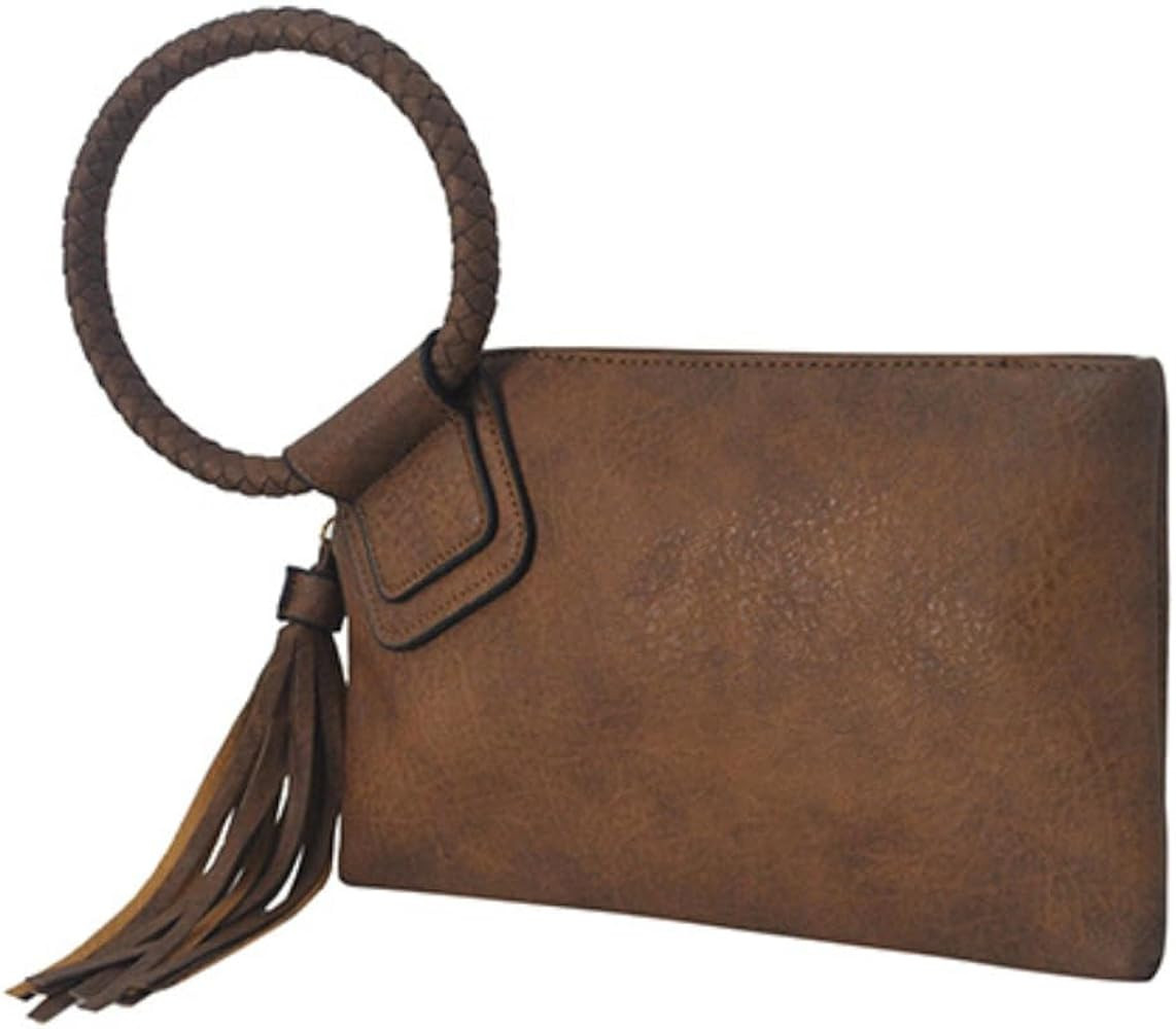 NGIL Women's Faux Leather Mini Wristlet Purse With Fringe Tassel, Wristlet Wallet Women's Handbag | Amazon (US)