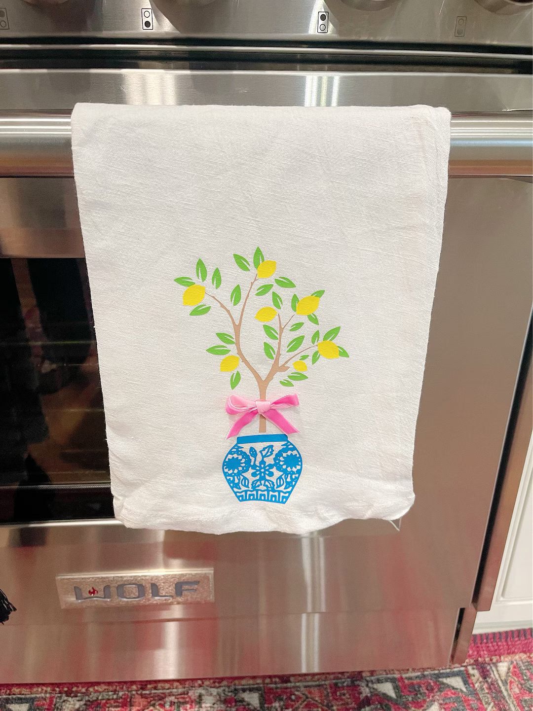 Lemon tree topiary tea towel ginger jar Chinoiserie kitchen towel | Etsy (US)
