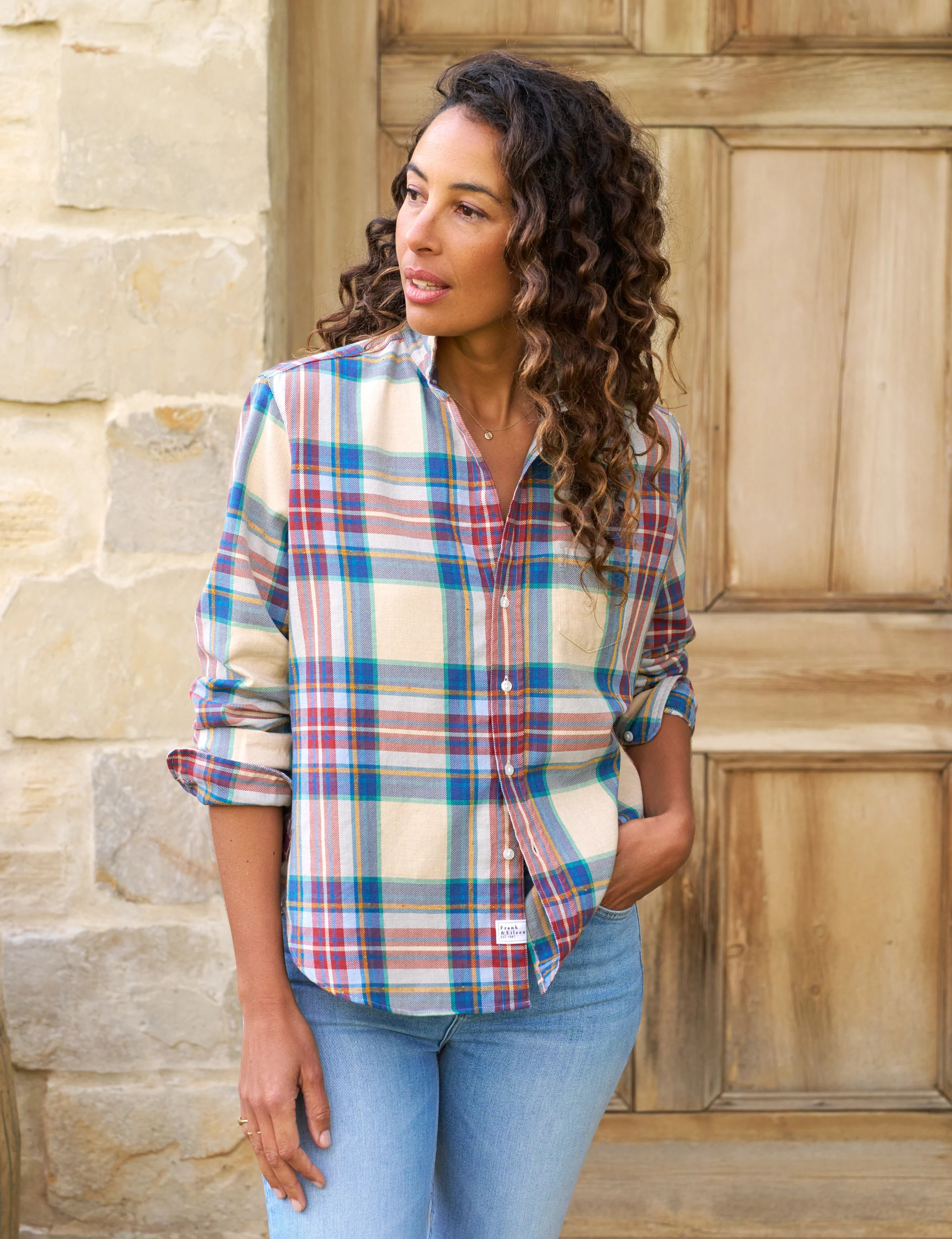 EILEEN Tan and Red with Blue Plaid, Flannel | Frank & Eileen