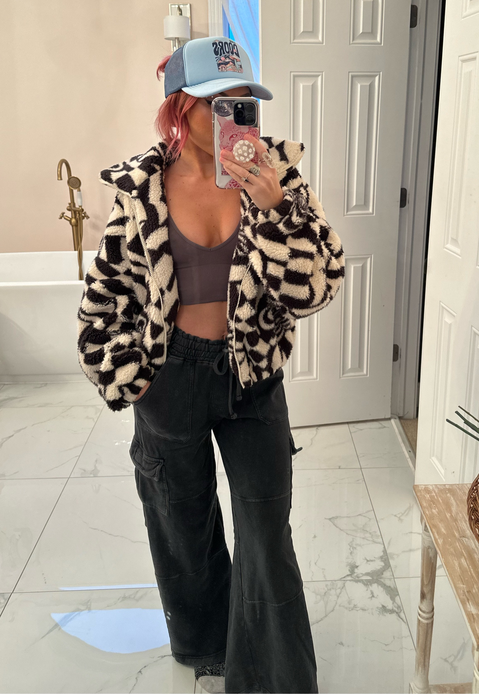 My coat is a few years old from urban outfitters. Sorry :( but these pants are SO COMFY! I got a size small 