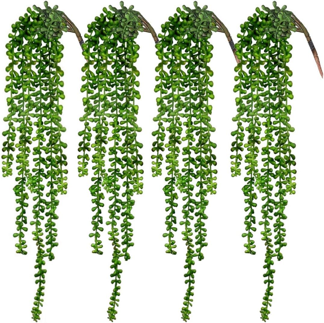 CEWOR 4pcs Artificial Succulents Hanging Plants Fake String of Pearls for Wall Home Garden Decora... | Amazon (US)