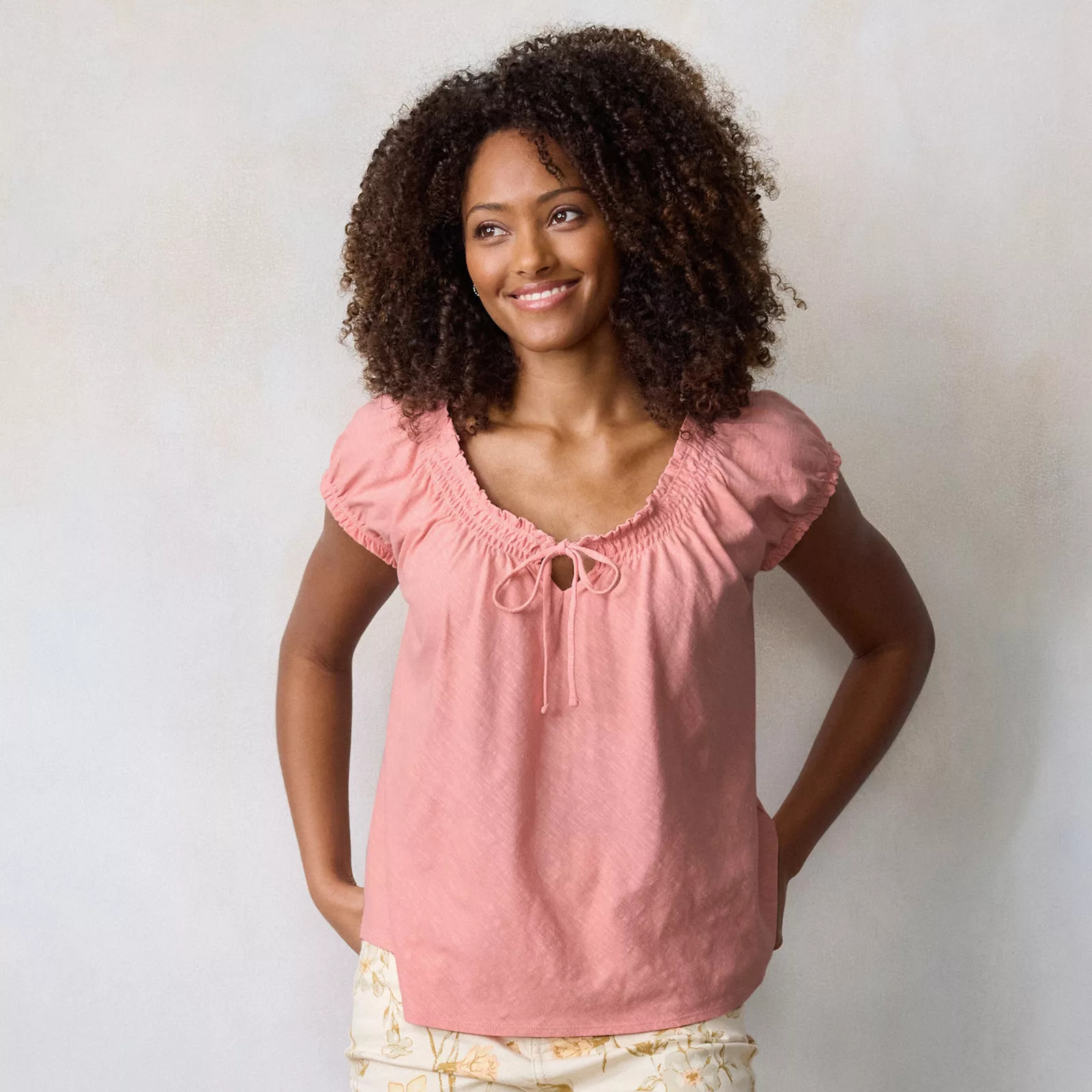 Women's LC Lauren Conrad Gathered Tie-Front Cap Sleeve Tee | Kohl's