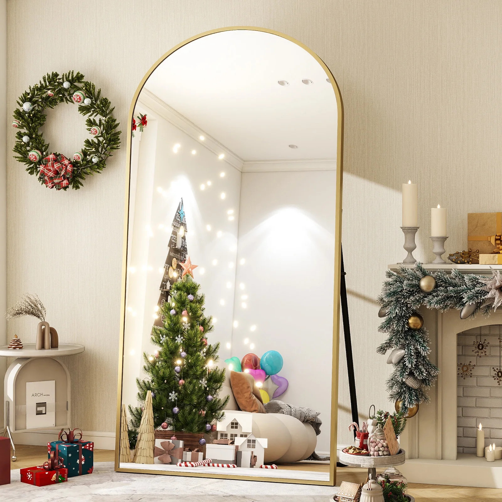 BEAUTYPEAK 76"x34" Oversized Arched Metal Framed Standing Mirrors, Gold | Walmart (US)