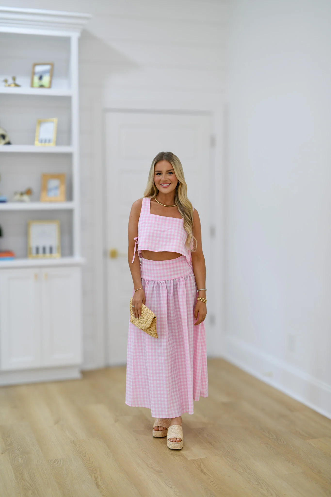 Lila Gingham Midi Skirt Set - Pink Small | Fancyd Boutiqe