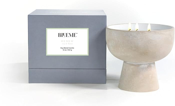 Blueme Renew Candle | Ivy & Rose | 3 Wick - Refillable Wellness Candle with Essential Oils, Hand ... | Amazon (US)