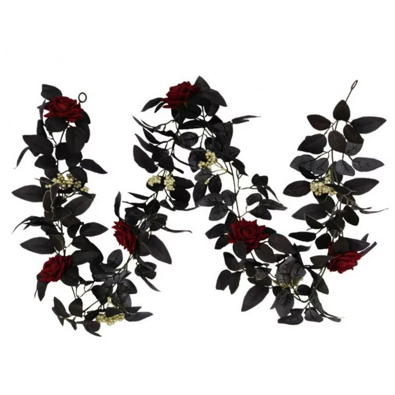 Sacredtree Artificial Black Rose Vine for Halloween Decor, Hanging Black Silk Flower Garland for ... | Walmart (US)