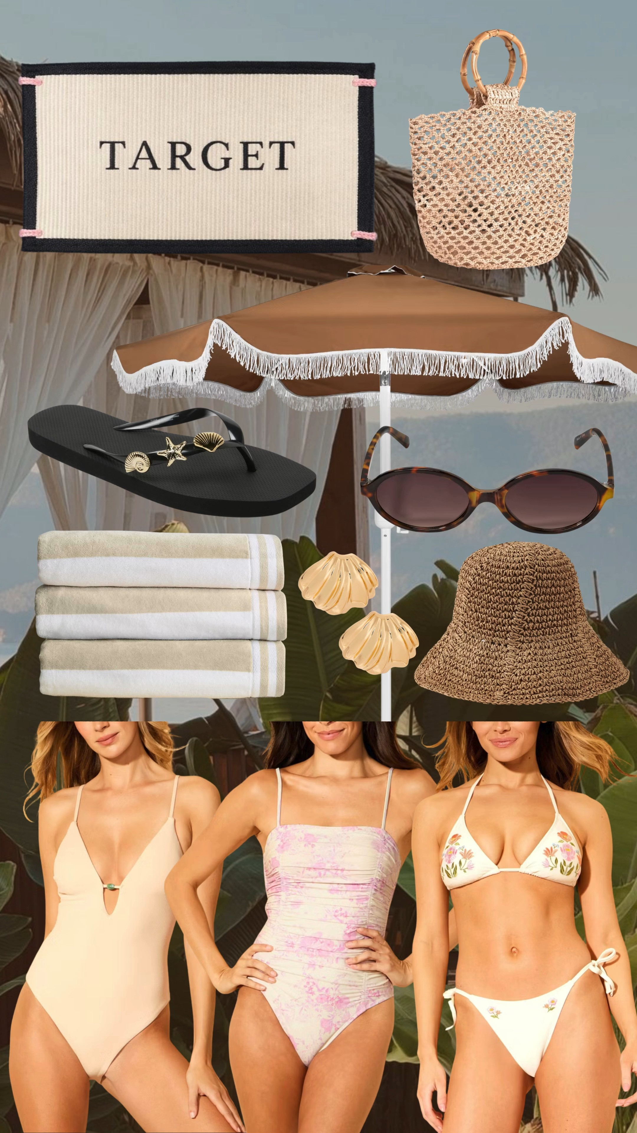 Target spring and summer finds 🤎🐚 Spring break, vacation, swimsuits, bikini, love shack fancy look alike, flip flops, beach towels, sunglasses, target 

 #LTKootd #LTKSeasonal #LTKTravel